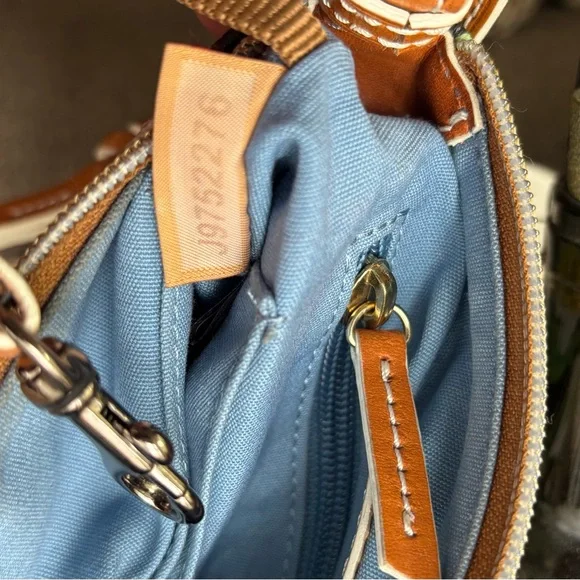 Authentic Dooney & Bourke Floral daffodil leather/coated canvas zip top Crosbody - Picture 8 of 15